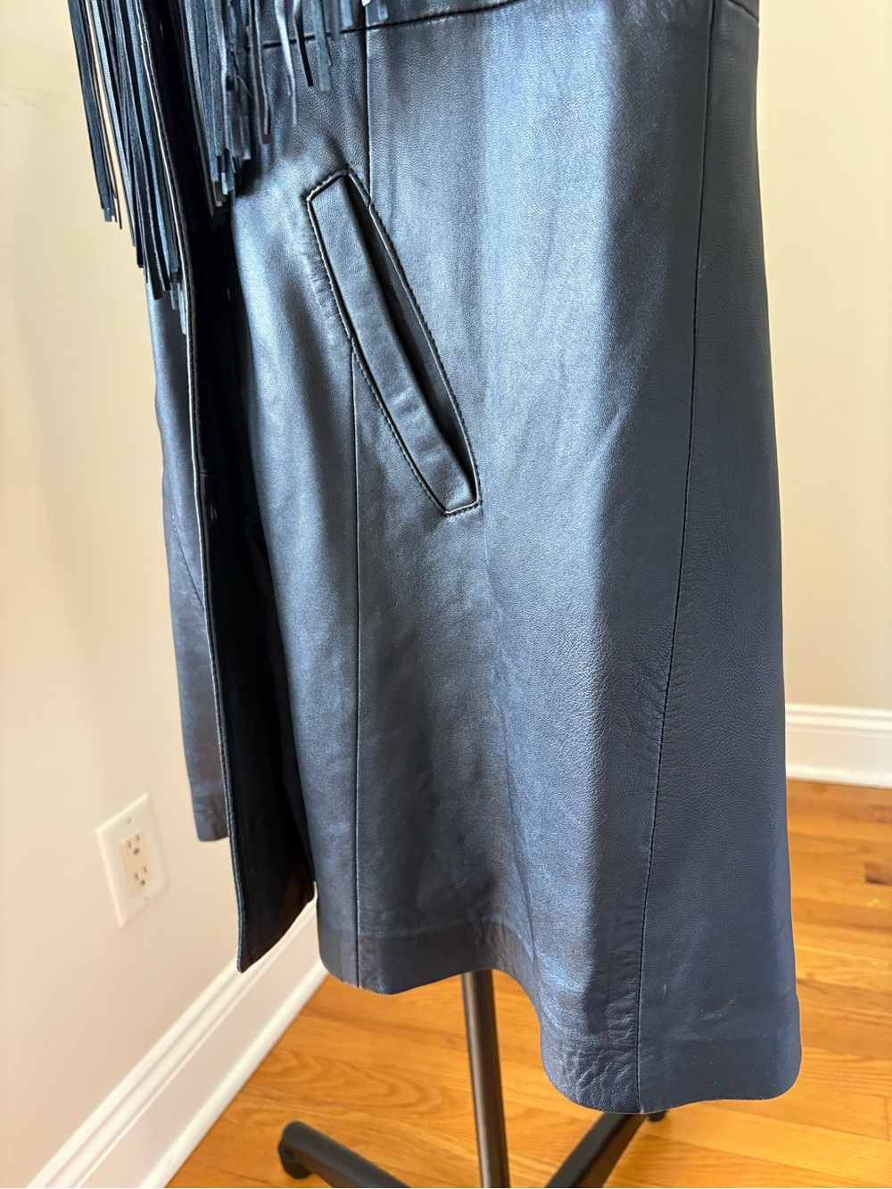 Black Leather Fringe Coat - Women - Picture 8 of 16